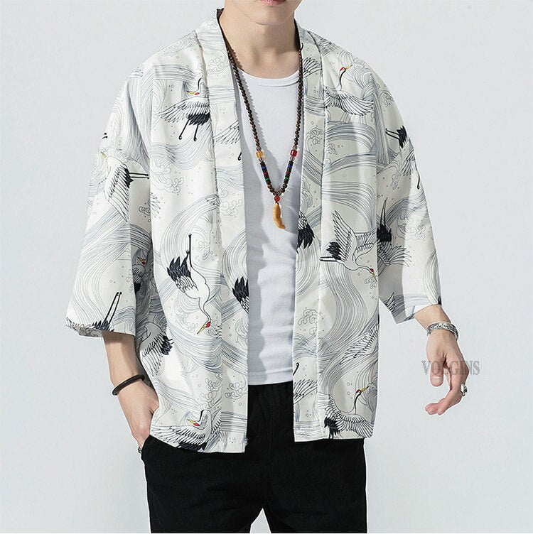 2023 Original Men Japan Style Kimono Cardigan Shirt Coat Traditional Loose Printing Fashion Casual Thin Jacket Summer Outerwear