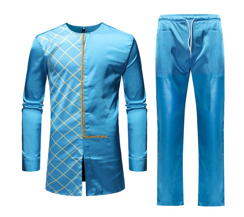 African Dashiki Shirt Top Pant Set 2 Piece Outfit Set African Men Clothes 2019 Brand New Long Sleeve Dashiki Shirt with Trouser
