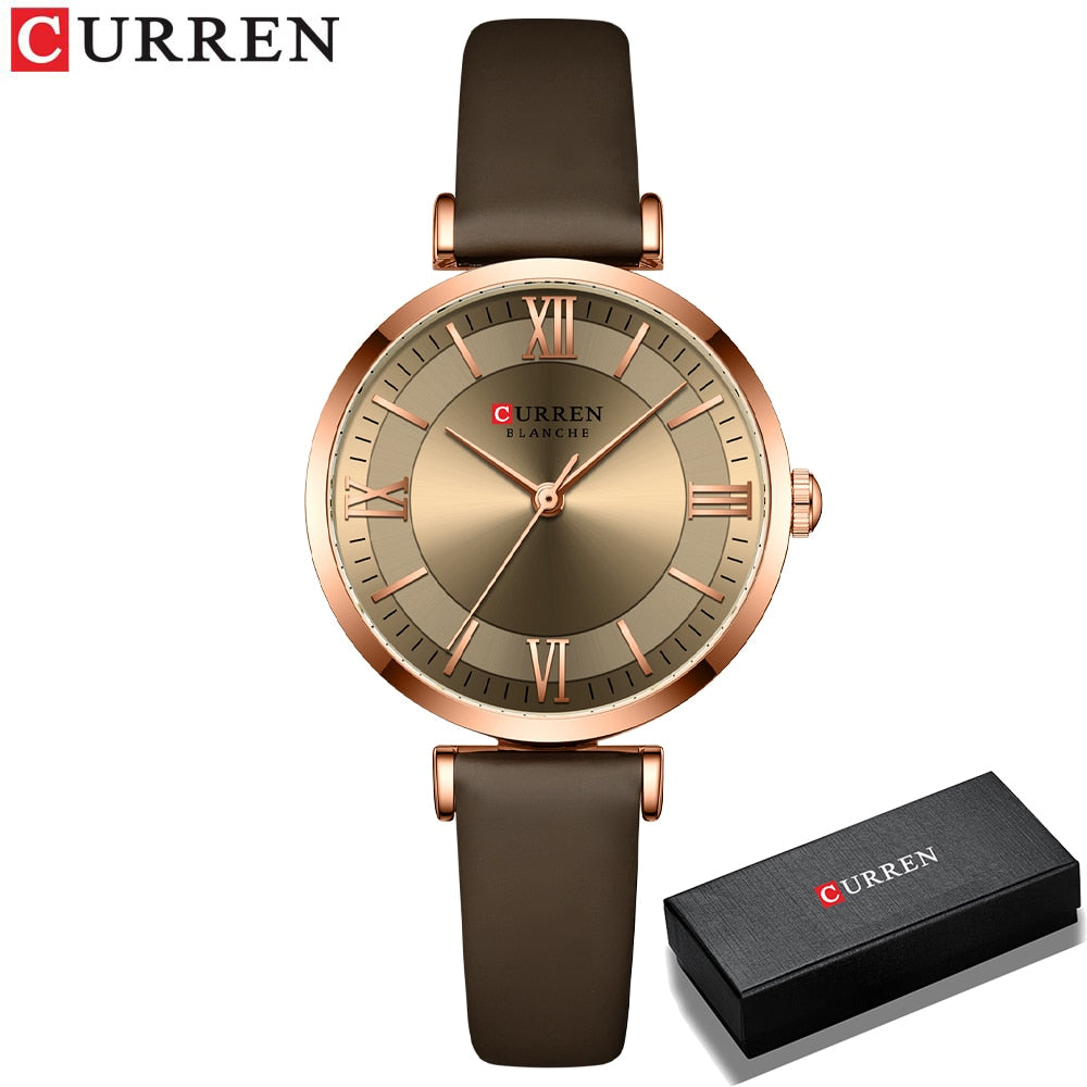 CURREN New Watches for Women Simple Quartz Ladies Wristwatches with Leather Strap Elegance Wrist Charm Timeless