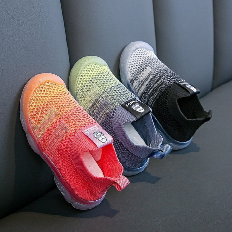 Spring Children Boy Sneakers Soft Rainbow Bottom Kids Woven Fly Shoes