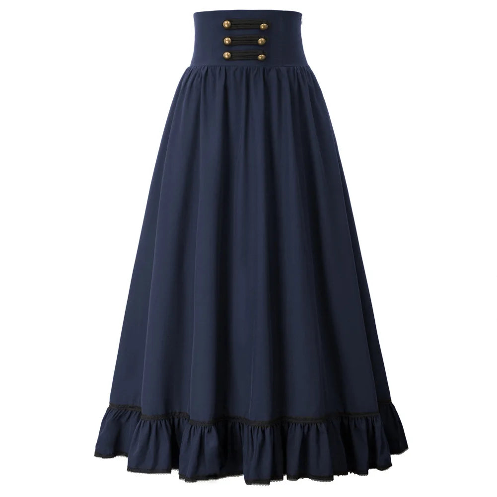 SD Women Skirt Summer Clothes Gothic Maxi Skirt High Waist Ruffled Hem A-Line Elastic Waist Vintage Pleated Casual Party Skirt