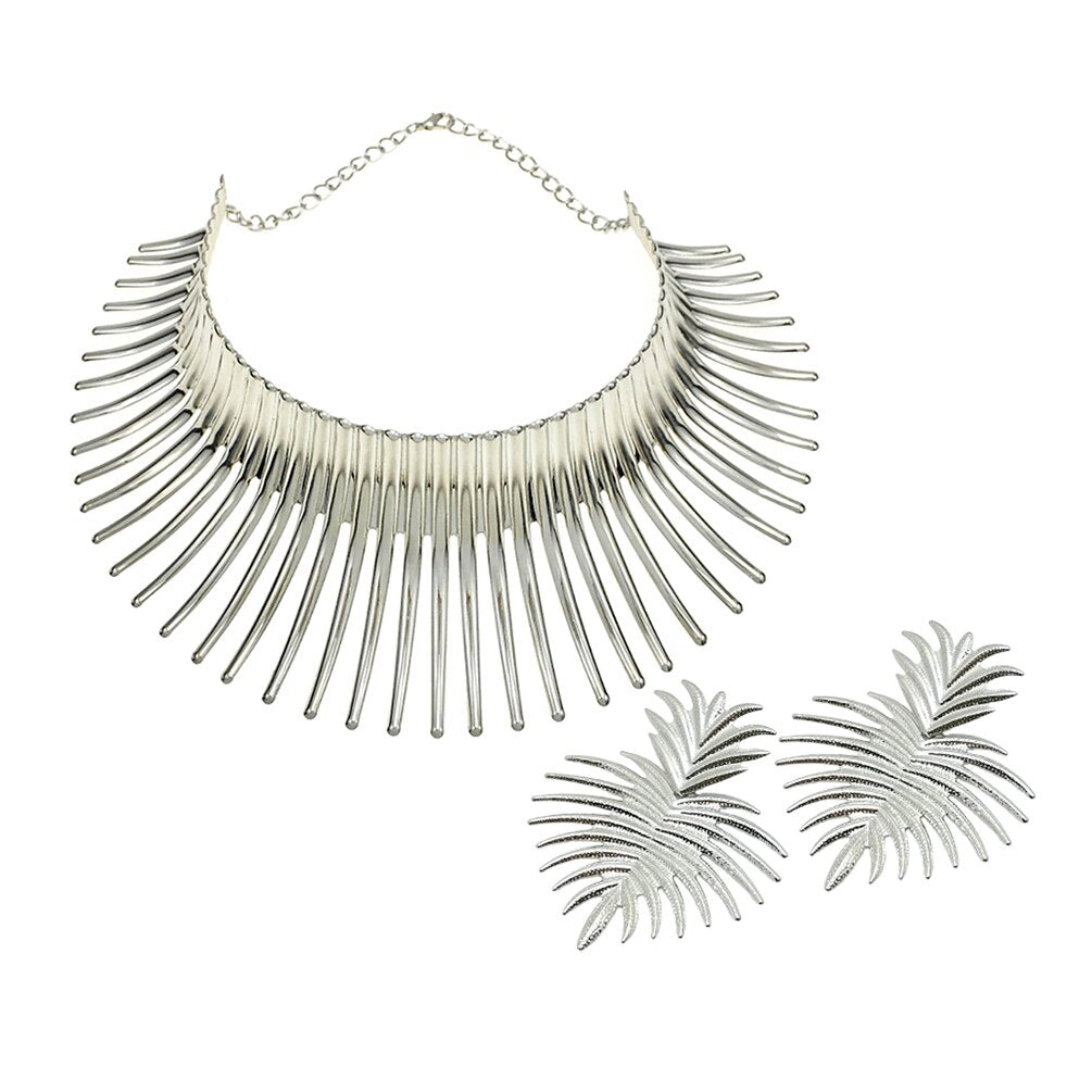 Africa Necklaces Jewelry Set Gold Color Metal Big Exaggerated Torque Choker Necklace Earrings Set Jewelry Steampunk Party UKMOC