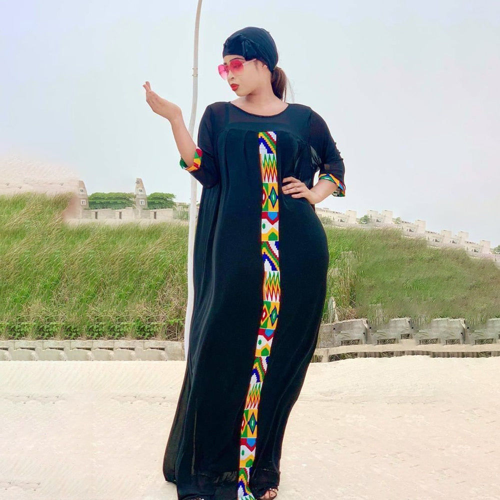 Mr Hunkle Fashion Chiffon High Street Dress Autumn Abaya Women Solid Elegant Dresses African vestidos with Inner dress