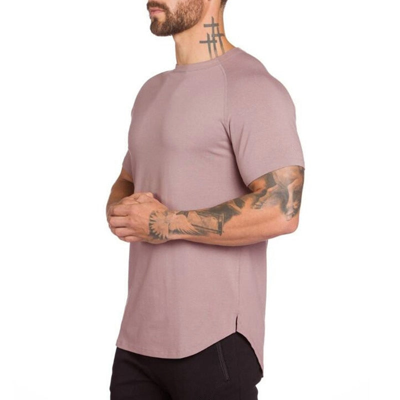 Brand gym clothing fitness t shirt men fashion extend hip hop summer short sleeve t-shirt cotton bodybuilding muscle guys tshirt