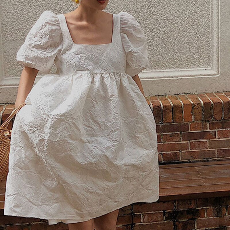 TWOTWINSTYLE 2020 New Summer And Autumn Fashion Women Clothes Hubble-bubble Sleeve Sqaure Collar Lantern Sleeves Pullover Dress