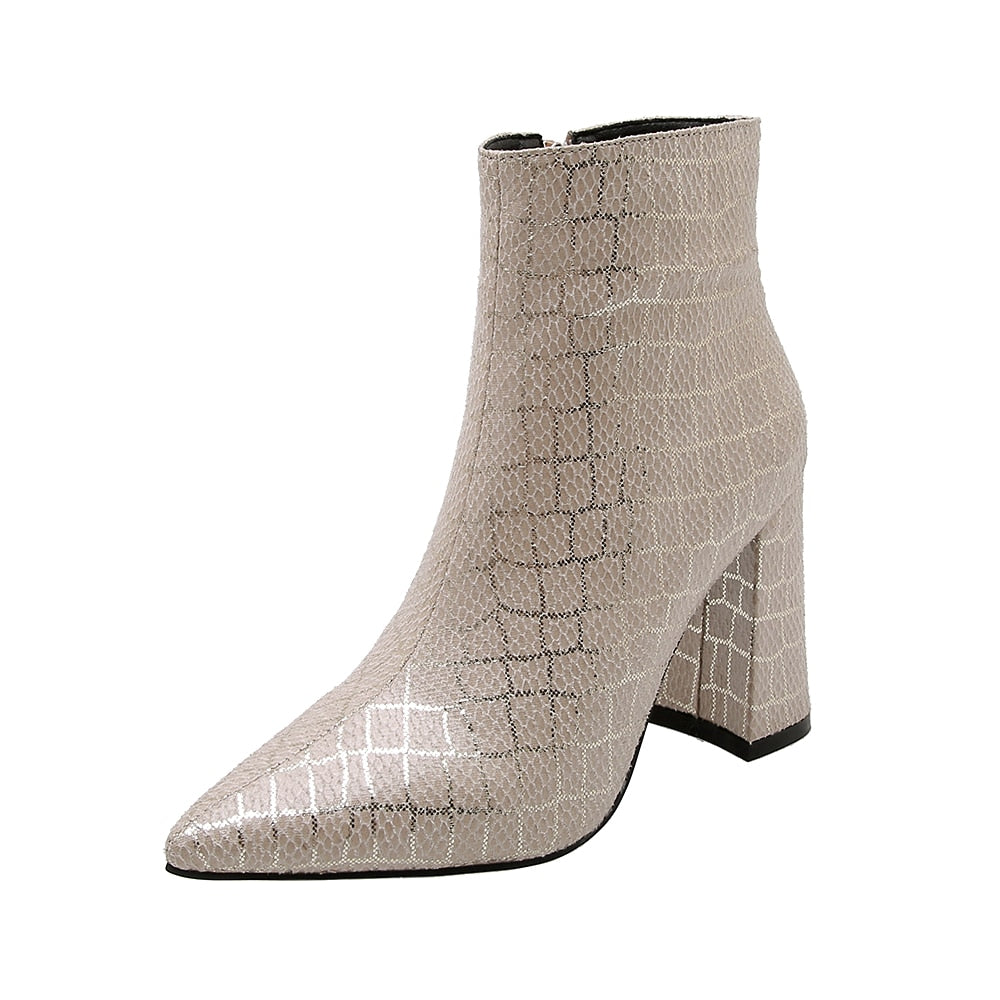 New Winter quality snake ankle boots for women pointed toe high heels boots simple zipper fashion shoes woman Spring 32-43