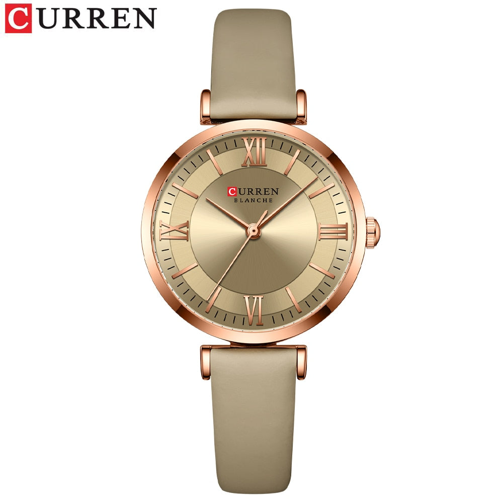 CURREN New Watches for Women Simple Quartz Ladies Wristwatches with Leather Strap Elegance Wrist Charm Timeless