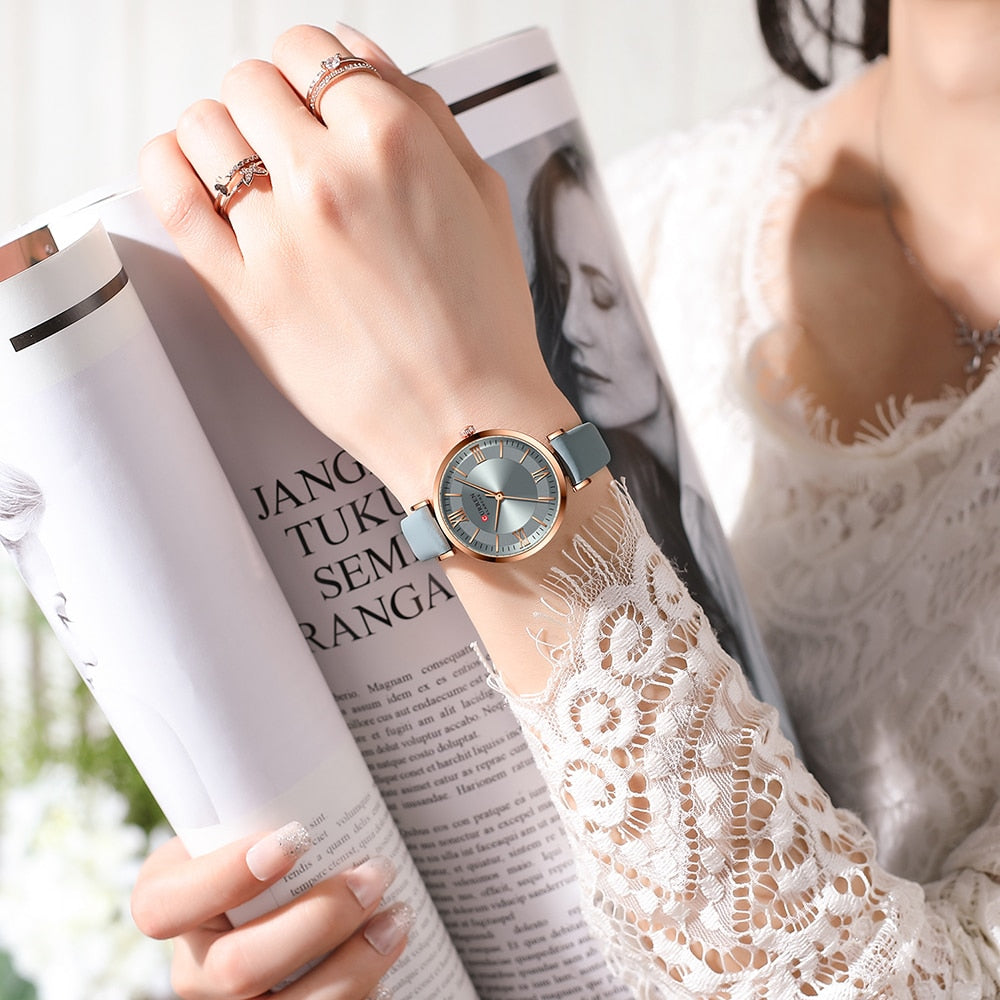 CURREN New Watches for Women Simple Quartz Ladies Wristwatches with Leather Strap Elegance Wrist Charm Timeless