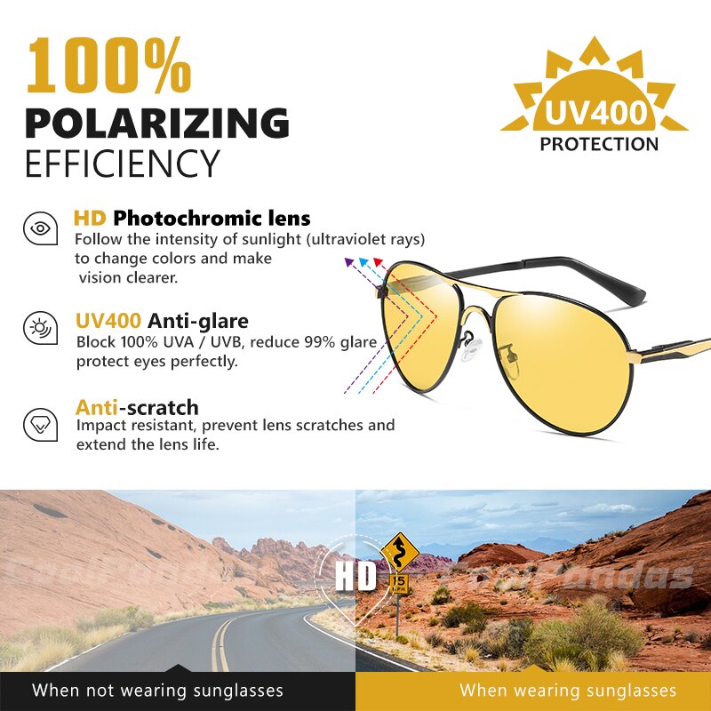 New Trend Intelligent Aviation Photochromic Sunglasses Polarized Men Day Night Vision Driving Sun Glasses Male gafas de sol
