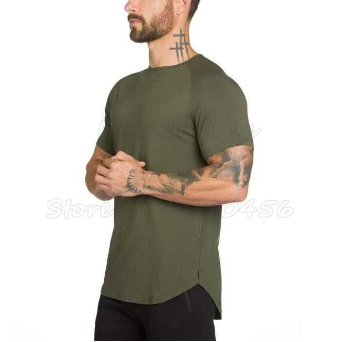 Brand gym clothing fitness t shirt men fashion extend hip hop summer short sleeve t-shirt cotton bodybuilding muscle guys tshirt