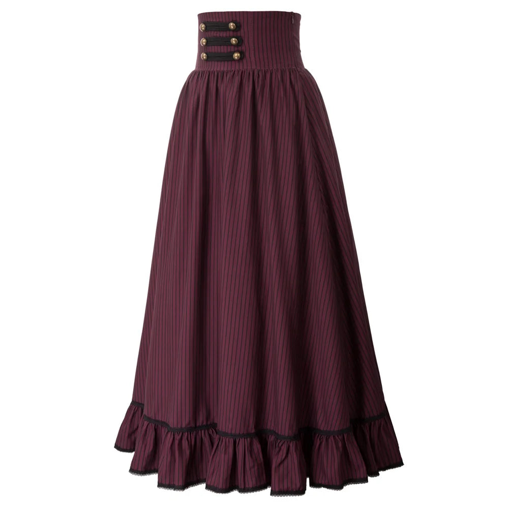 SD Women Skirt Summer Clothes Gothic Maxi Skirt High Waist Ruffled Hem A-Line Elastic Waist Vintage Pleated Casual Party Skirt