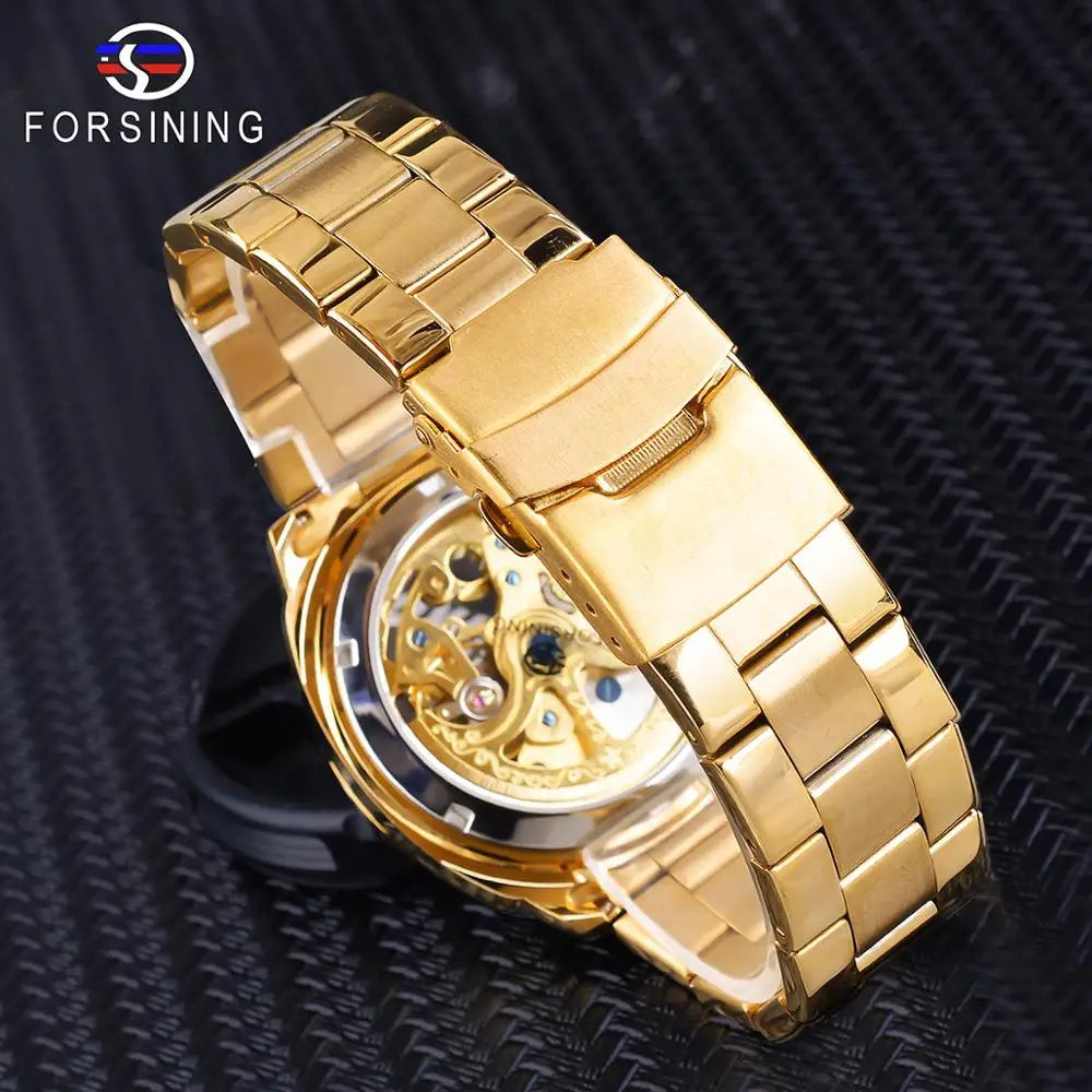 Forsining Fashion Transparent Retro Men's Automatic Mechanical Watch Top Brand Luxury Full Golden Luminous Hands Skeleton Clock