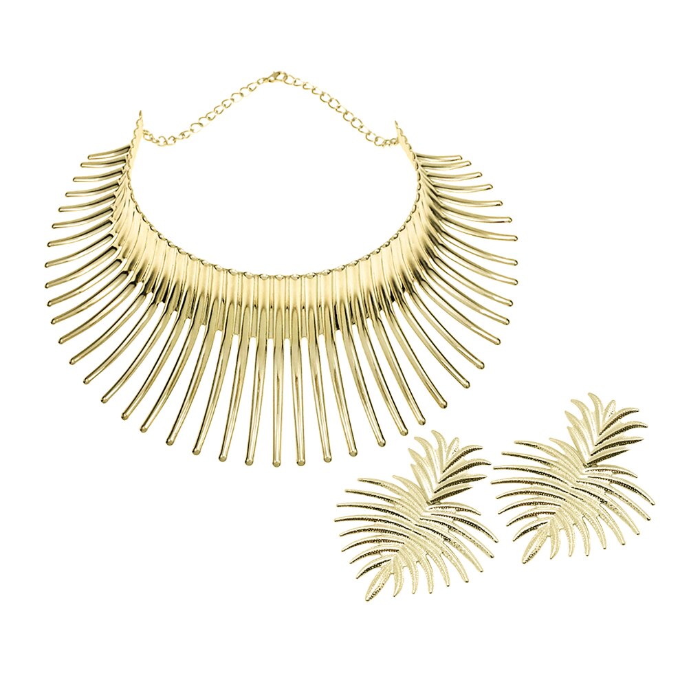 Africa Necklaces Jewelry Set Gold Color Metal Big Exaggerated Torque Choker Necklace Earrings Set Jewelry Steampunk Party UKMOC