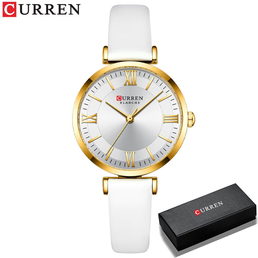 CURREN New Watches for Women Simple Quartz Ladies Wristwatches with Leather Strap Elegance Wrist Charm Timeless