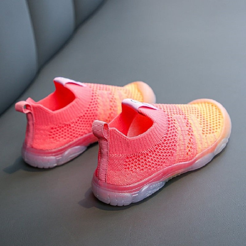 Spring Children Boy Sneakers Soft Rainbow Bottom Kids Woven Fly Shoes