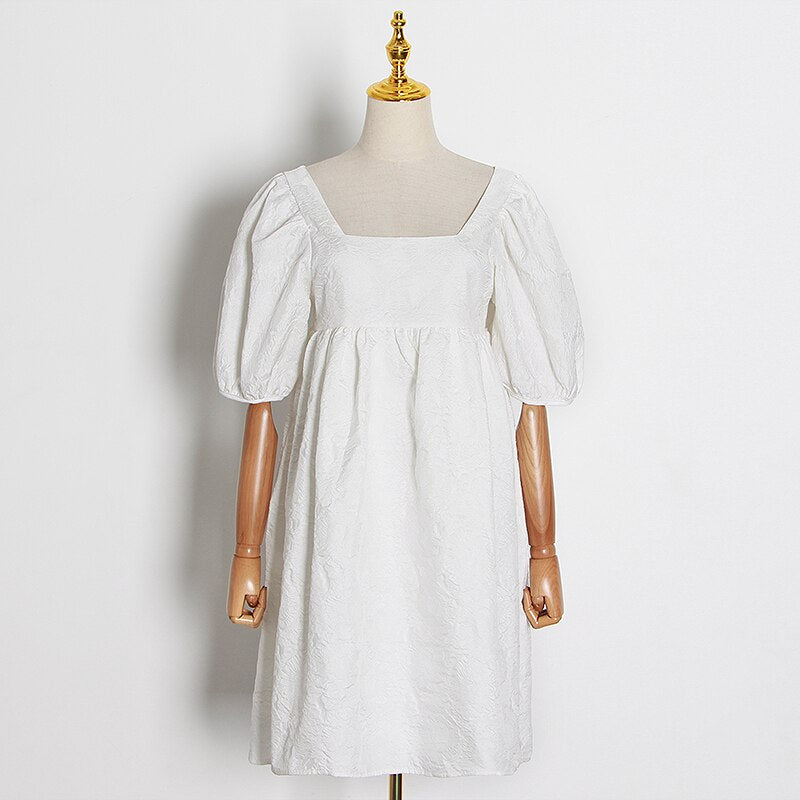TWOTWINSTYLE 2020 New Summer And Autumn Fashion Women Clothes Hubble-bubble Sleeve Sqaure Collar Lantern Sleeves Pullover Dress