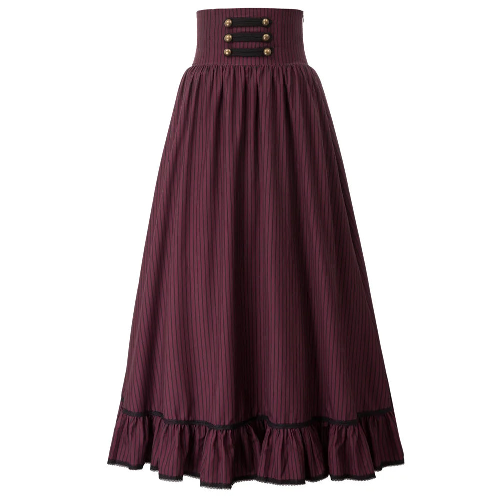 SD Women Skirt Summer Clothes Gothic Maxi Skirt High Waist Ruffled Hem A-Line Elastic Waist Vintage Pleated Casual Party Skirt