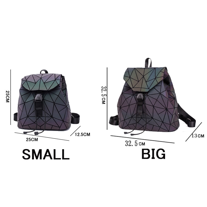 Backpacks Women Geometric Luminous Backpacks School Lattice Holographic Backpack PU Leather Female Bags Girl Travel Student Bag