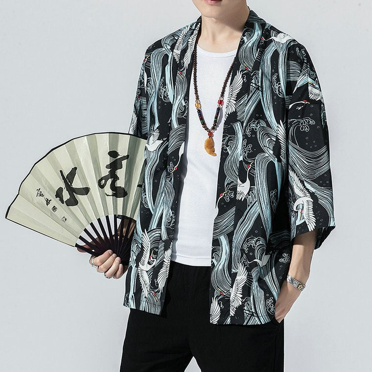 2023 Original Men Japan Style Kimono Cardigan Shirt Coat Traditional Loose Printing Fashion Casual Thin Jacket Summer Outerwear