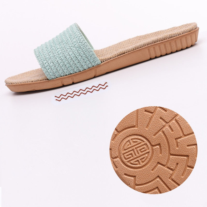 FAYUEKEY 2023 Summer Men Linen Flax Home Slippers Floor Beach Outdoor Flip Flops Breathable Non-slip Slides Sandals Flat Shoes