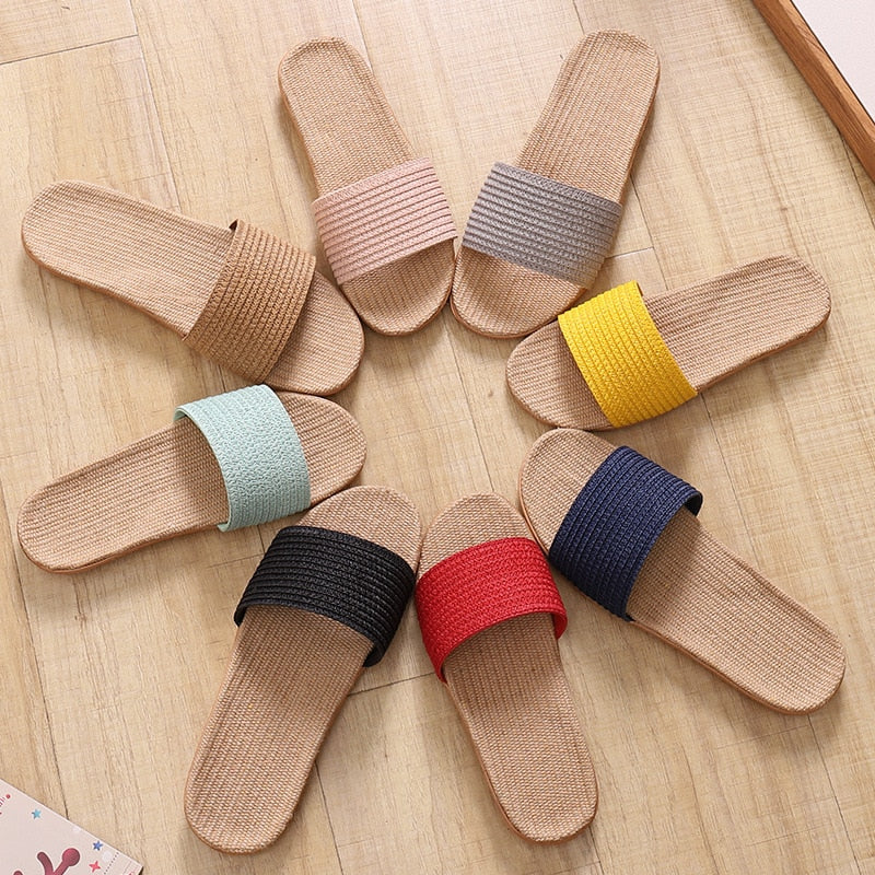 FAYUEKEY 2023 Summer Men Linen Flax Home Slippers Floor Beach Outdoor Flip Flops Breathable Non-slip Slides Sandals Flat Shoes
