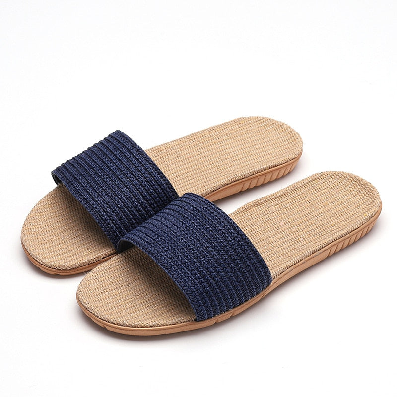 FAYUEKEY 2023 Summer Men Linen Flax Home Slippers Floor Beach Outdoor Flip Flops Breathable Non-slip Slides Sandals Flat Shoes