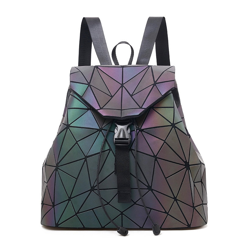 Backpacks Women Geometric Luminous Backpacks School Lattice Holographic Backpack PU Leather Female Bags Girl Travel Student Bag