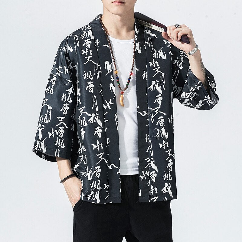 2023 Original Men Japan Style Kimono Cardigan Shirt Coat Traditional Loose Printing Fashion Casual Thin Jacket Summer Outerwear