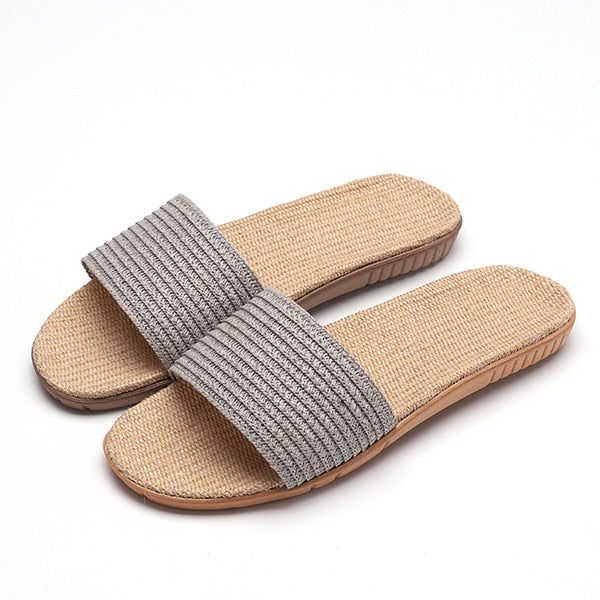 FAYUEKEY 2023 Summer Men Linen Flax Home Slippers Floor Beach Outdoor Flip Flops Breathable Non-slip Slides Sandals Flat Shoes