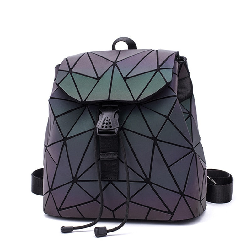 Backpacks Women Geometric Luminous Backpacks School Lattice Holographic Backpack PU Leather Female Bags Girl Travel Student Bag