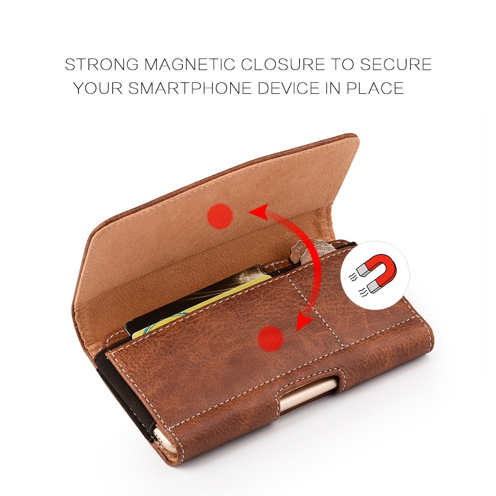 Phone pouch case for iphone XS 11 Pro Max XR 8 7 6plus universal magnetic holster leather cover for huawei xiaomi cell phone bag