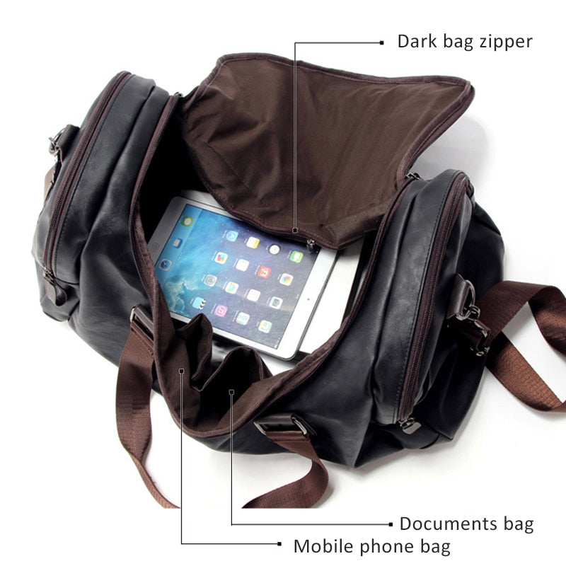 Top Quality Casual Travel Duffel Bag PU Leather Men Handbags Big Large Capacity Travel Bags Black Mens Messenger Bag Tote JXY815
