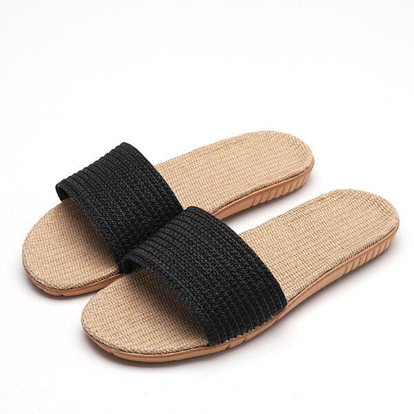 FAYUEKEY 2023 Summer Men Linen Flax Home Slippers Floor Beach Outdoor Flip Flops Breathable Non-slip Slides Sandals Flat Shoes