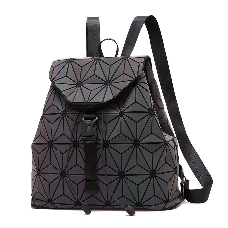 Backpacks Women Geometric Luminous Backpacks School Lattice Holographic Backpack PU Leather Female Bags Girl Travel Student Bag