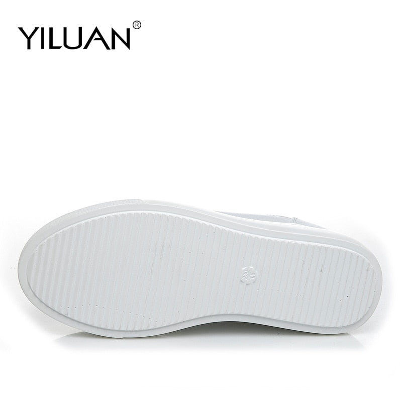 Yiluan Genuine Leather Women's White Shoes Platform Sneakers 2019 Spring autumn Fashion Women Black Increase Casual Shoes Woman