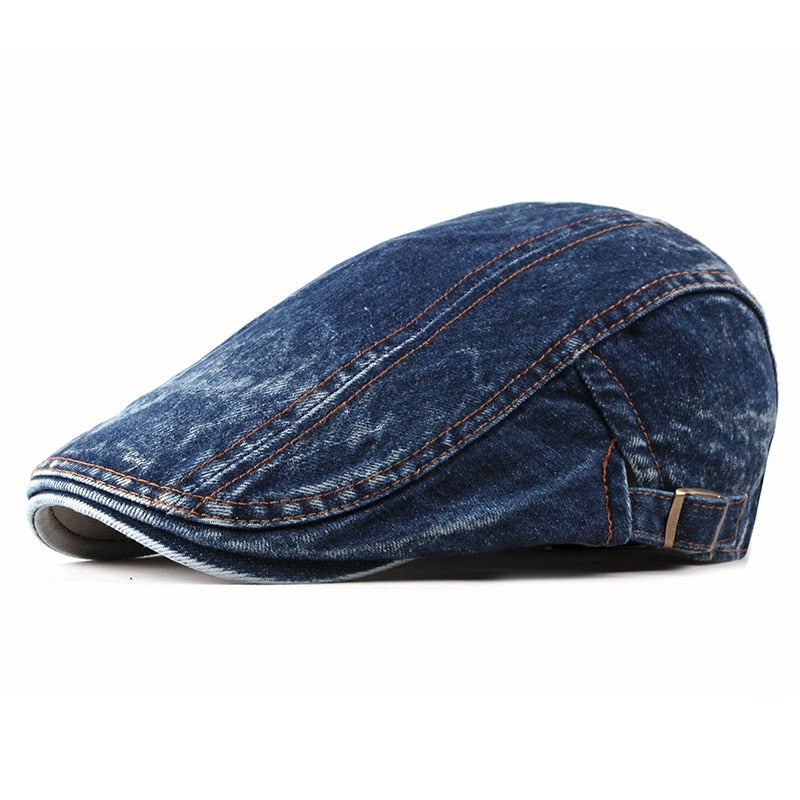 Wuaumx Casual Spring Summer Berets Hat Men Women Denim Newsboy Caps Visors Cotton Cabbie Herringbone Cap Duckbill Ivy Flat Cap