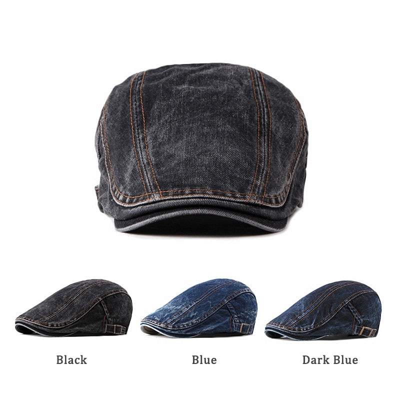 Wuaumx Casual Spring Summer Berets Hat Men Women Denim Newsboy Caps Visors Cotton Cabbie Herringbone Cap Duckbill Ivy Flat Cap