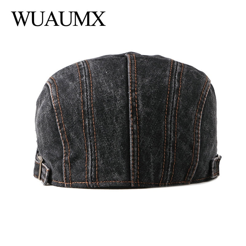 Wuaumx Casual Spring Summer Berets Hat Men Women Denim Newsboy Caps Visors Cotton Cabbie Herringbone Cap Duckbill Ivy Flat Cap