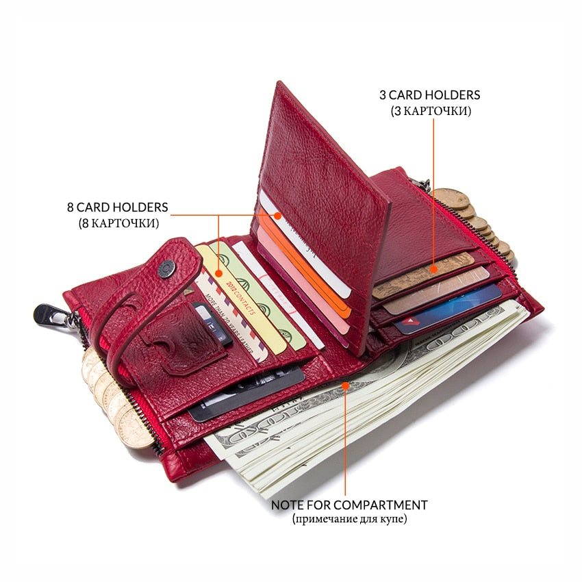 Contact'S Genuine Leather Fashion Short Wallet Women Zipper Mini RFID Blocking Coin Purse Card Holder Wallets for Women