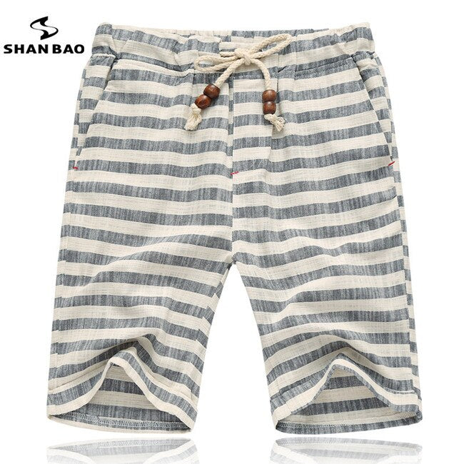 SHAN BAO brands men 2022 summer shorts fashion style and comfortable breathable Cotton stripe leisure men's beach shorts