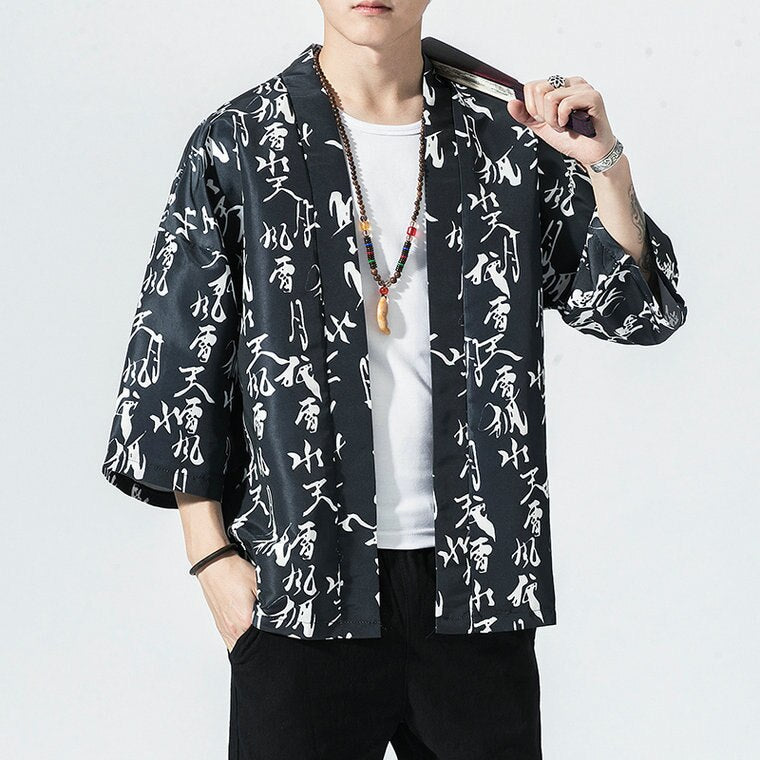2023 Original Men Japan Style Kimono Cardigan Shirt Coat Traditional Loose Printing Fashion Casual Thin Jacket Summer Outerwear