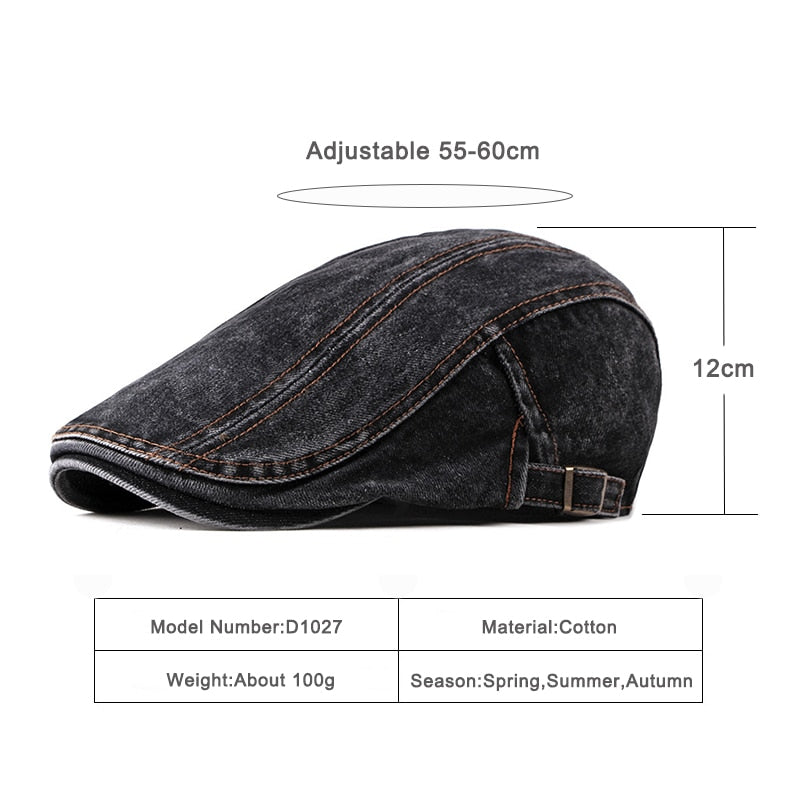 Wuaumx Casual Spring Summer Berets Hat Men Women Denim Newsboy Caps Visors Cotton Cabbie Herringbone Cap Duckbill Ivy Flat Cap