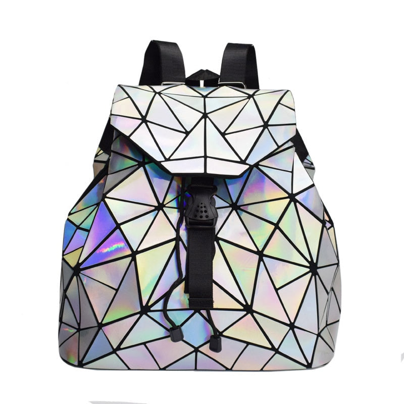 Backpacks Women Geometric Luminous Backpacks School Lattice Holographic Backpack PU Leather Female Bags Girl Travel Student Bag