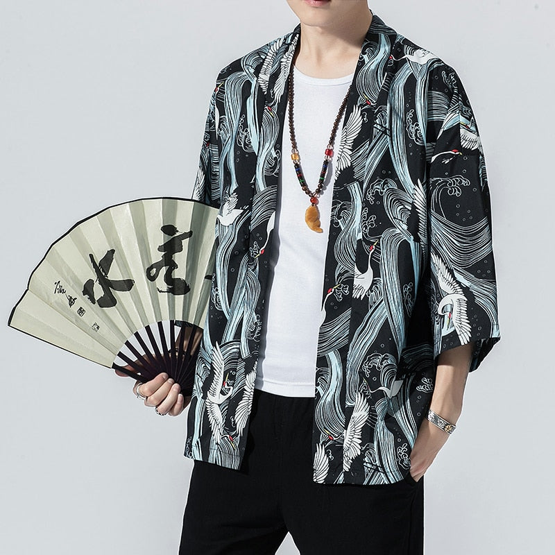2023 Original Men Japan Style Kimono Cardigan Shirt Coat Traditional Loose Printing Fashion Casual Thin Jacket Summer Outerwear