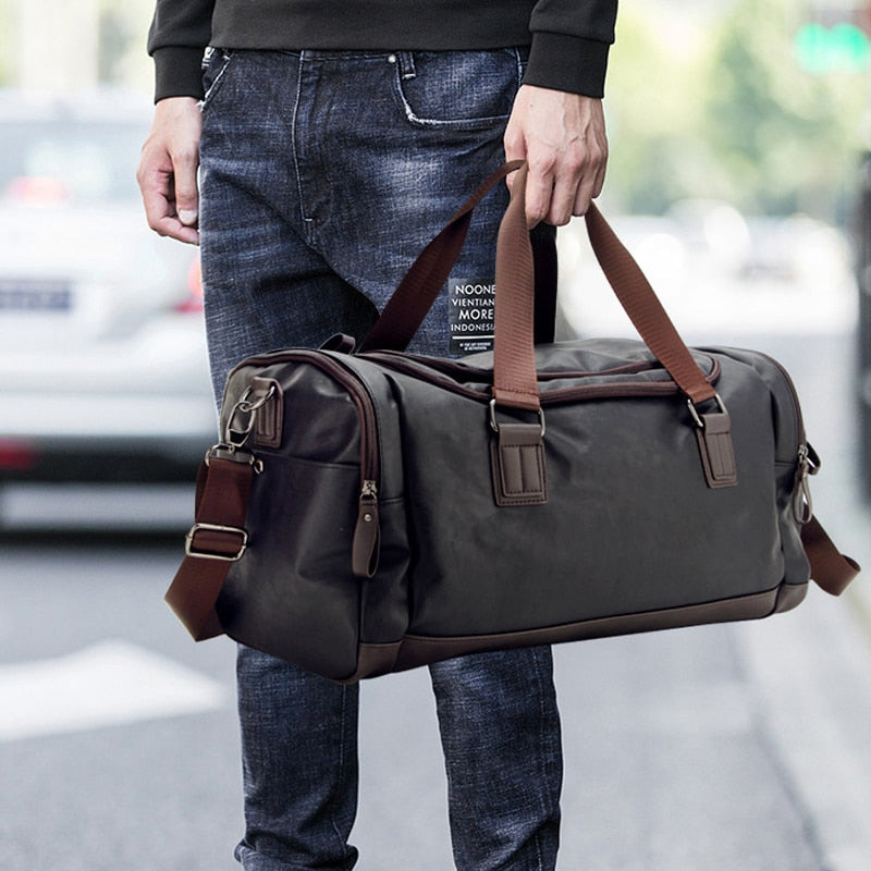 Top Quality Casual Travel Duffel Bag PU Leather Men Handbags Big Large Capacity Travel Bags Black Mens Messenger Bag Tote JXY815