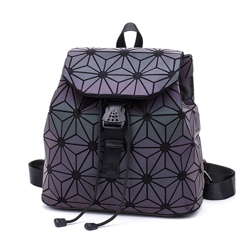 Backpacks Women Geometric Luminous Backpacks School Lattice Holographic Backpack PU Leather Female Bags Girl Travel Student Bag