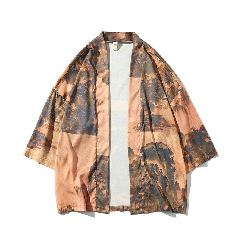 2023 Original Men Japan Style Kimono Cardigan Shirt Coat Traditional Loose Printing Fashion Casual Thin Jacket Summer Outerwear