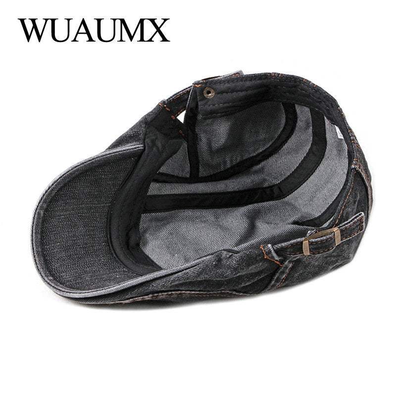 Wuaumx Casual Spring Summer Berets Hat Men Women Denim Newsboy Caps Visors Cotton Cabbie Herringbone Cap Duckbill Ivy Flat Cap