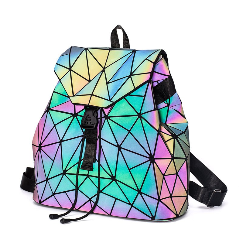 Backpacks Women Geometric Luminous Backpacks School Lattice Holographic Backpack PU Leather Female Bags Girl Travel Student Bag