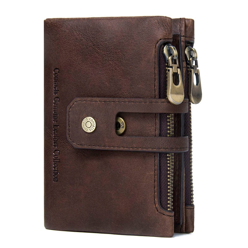 Contact'S Genuine Leather Fashion Short Wallet Women Zipper Mini RFID Blocking Coin Purse Card Holder Wallets for Women